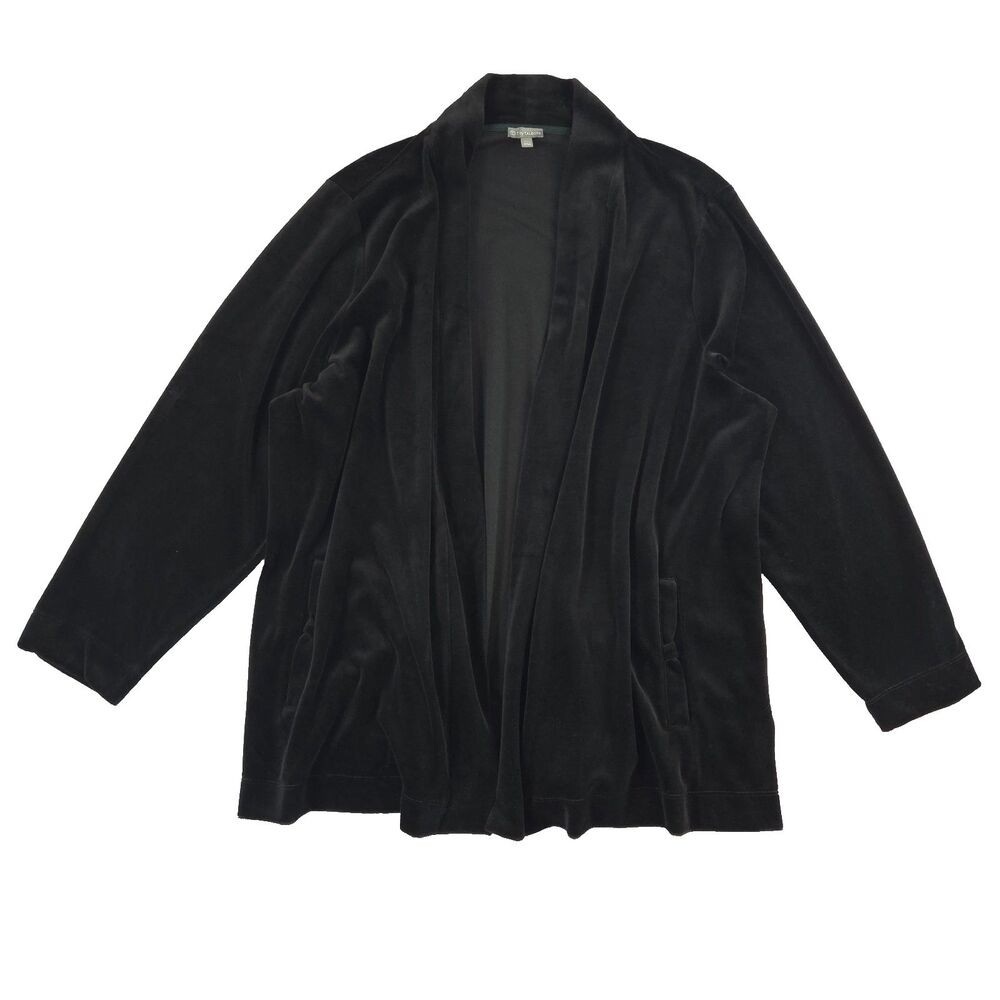 Talbots Black Velvet Open Front Cardigan Sweater 3X Petite Holiday Goth